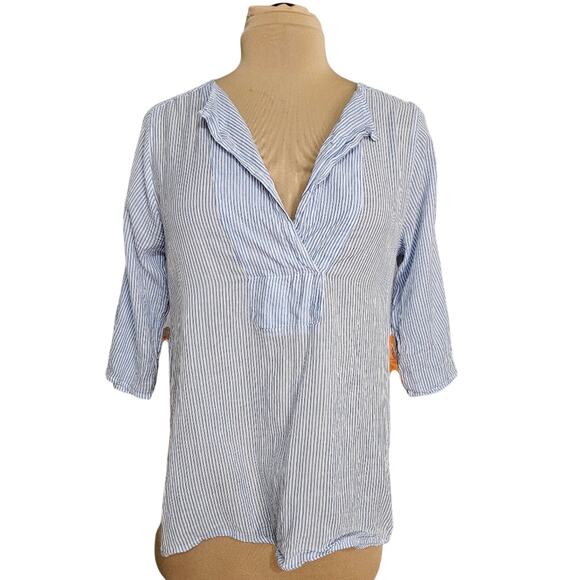 Tru Luxe Jeans Striped Floral Asymmetric 3/4 Sleeve Top Small Boho Bloomcore - Picture 1 of 12